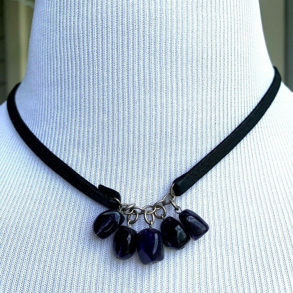 Genuine Amethyst leather strand necklace